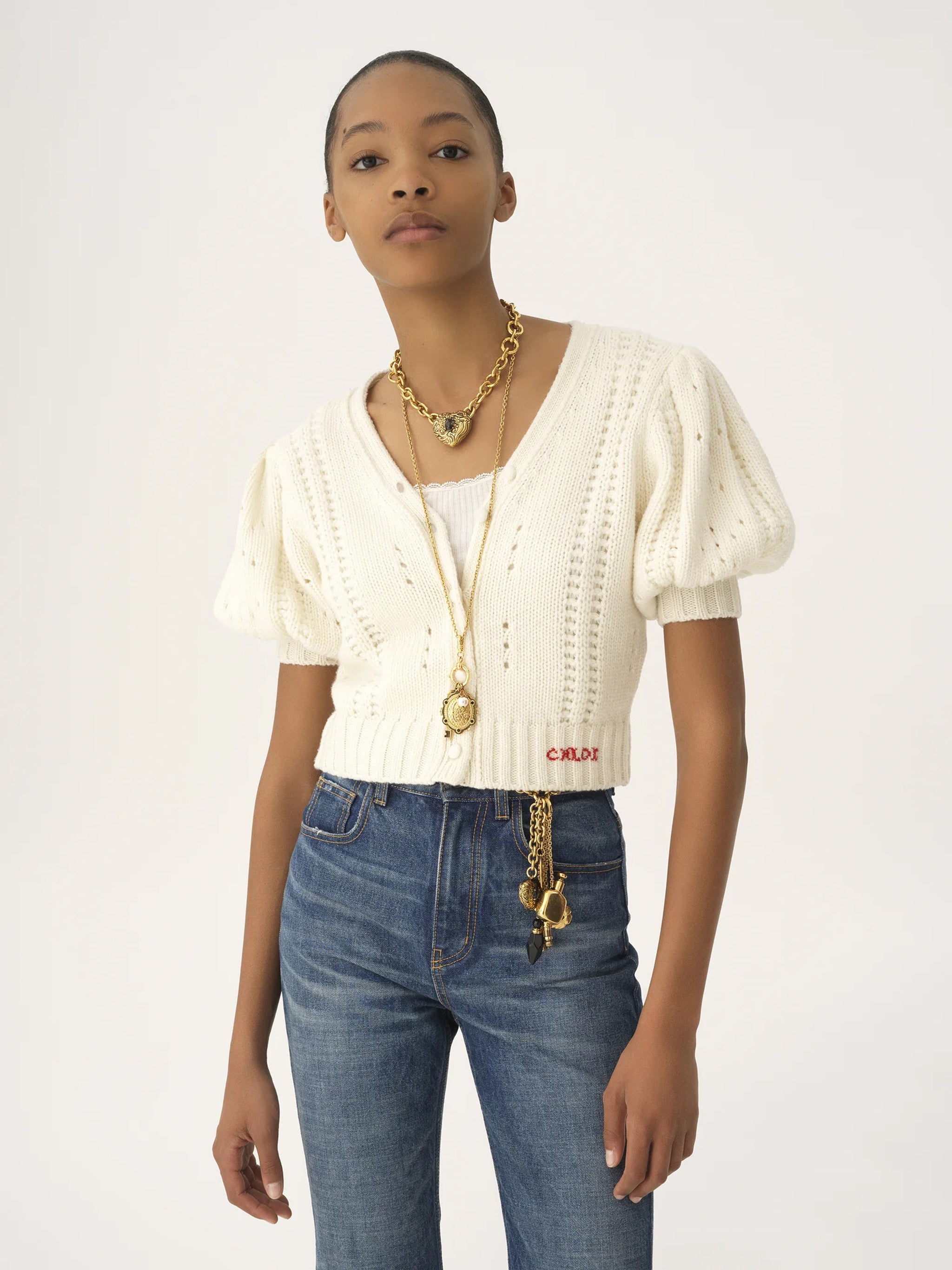 CHLOÉ Wool and Cashmere Puff-Sleeve V-Neck Cardigan - Size S