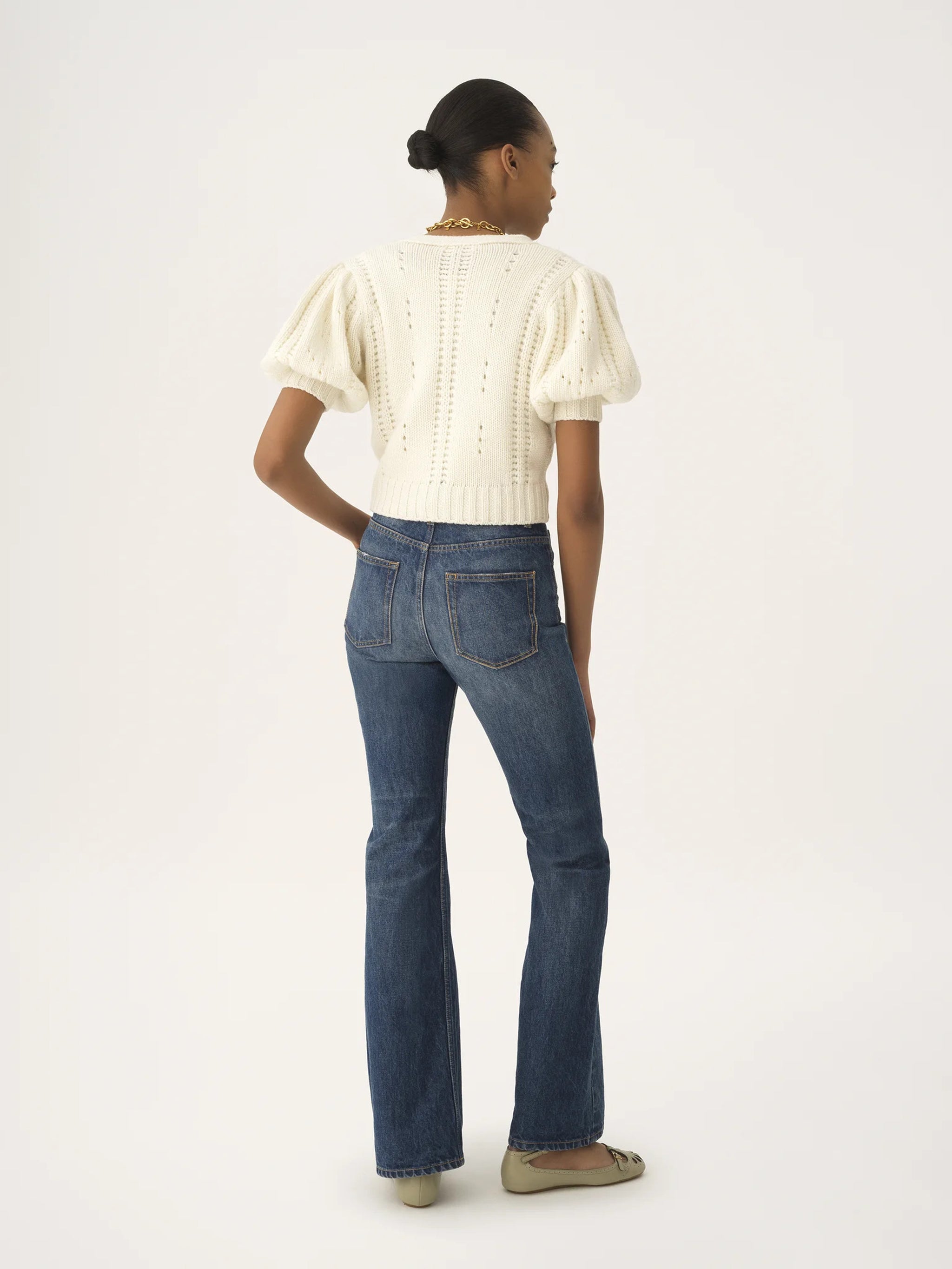 CHLOÉ Wool and Cashmere Puff-Sleeve V-Neck Cardigan - Size S