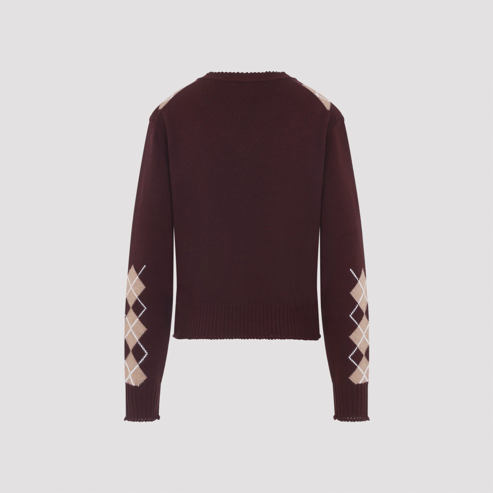 CHLOÉ V-Neck Wool Pullover with Argyle Detail