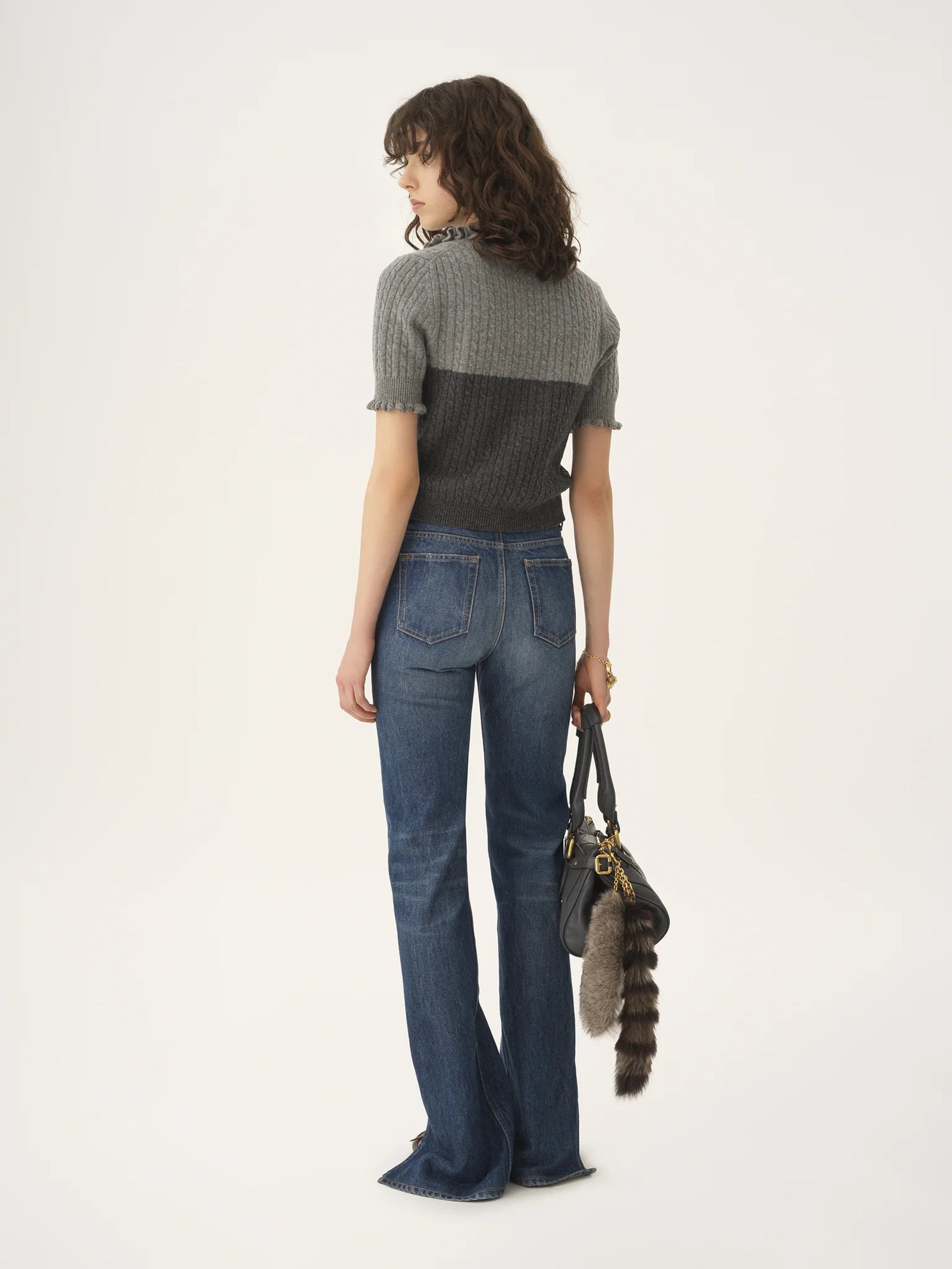 CHLOÉ Short-Sleeve Polo Sweater with Ruffle Trims - Women's S