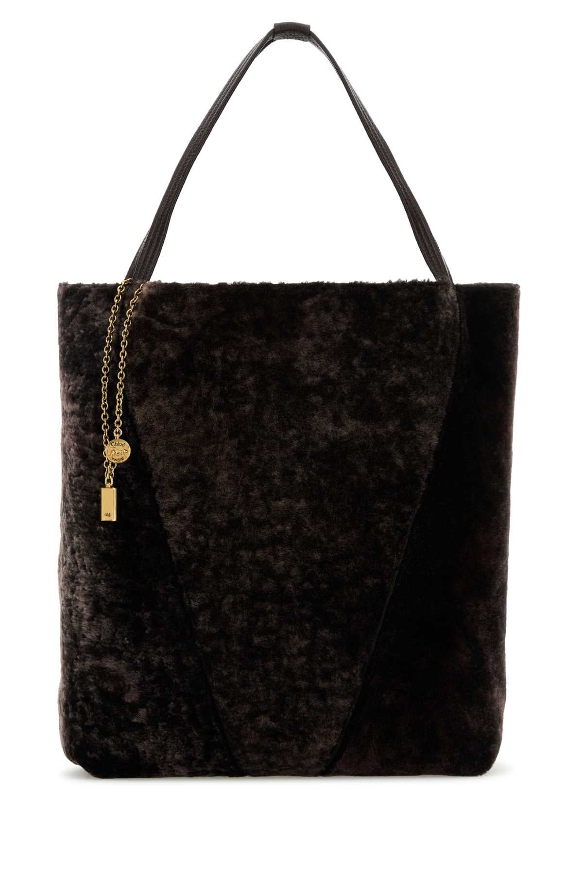 CHLOÉ Large Shearling Spin Shopping Handbag