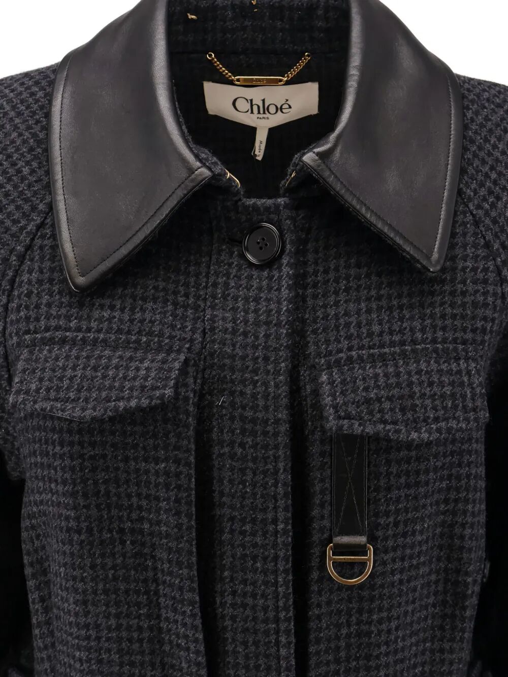 CHLOÉ Wool Belted Jacket with Leather Collar