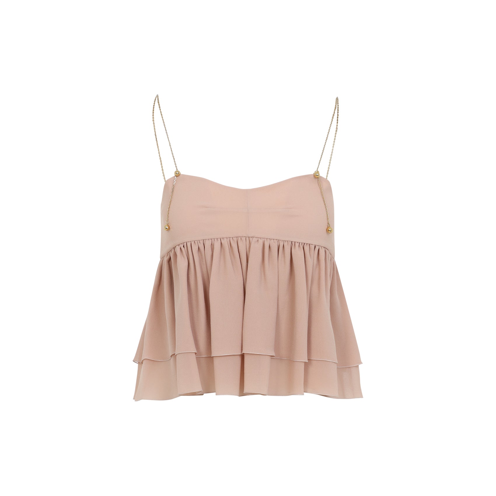 CHLOÉ Silk Tiered Design Top with Chain Straps for Women
