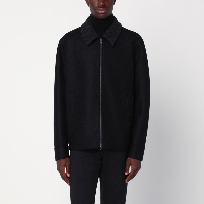 HARRIS WHARF LONDON Men's Black Zip-Up Wool Jacket - Urban Chic