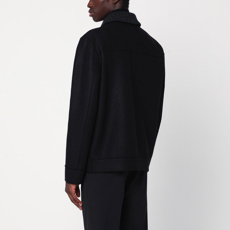 HARRIS WHARF LONDON Men's Black Zip-Up Wool Jacket - Urban Chic