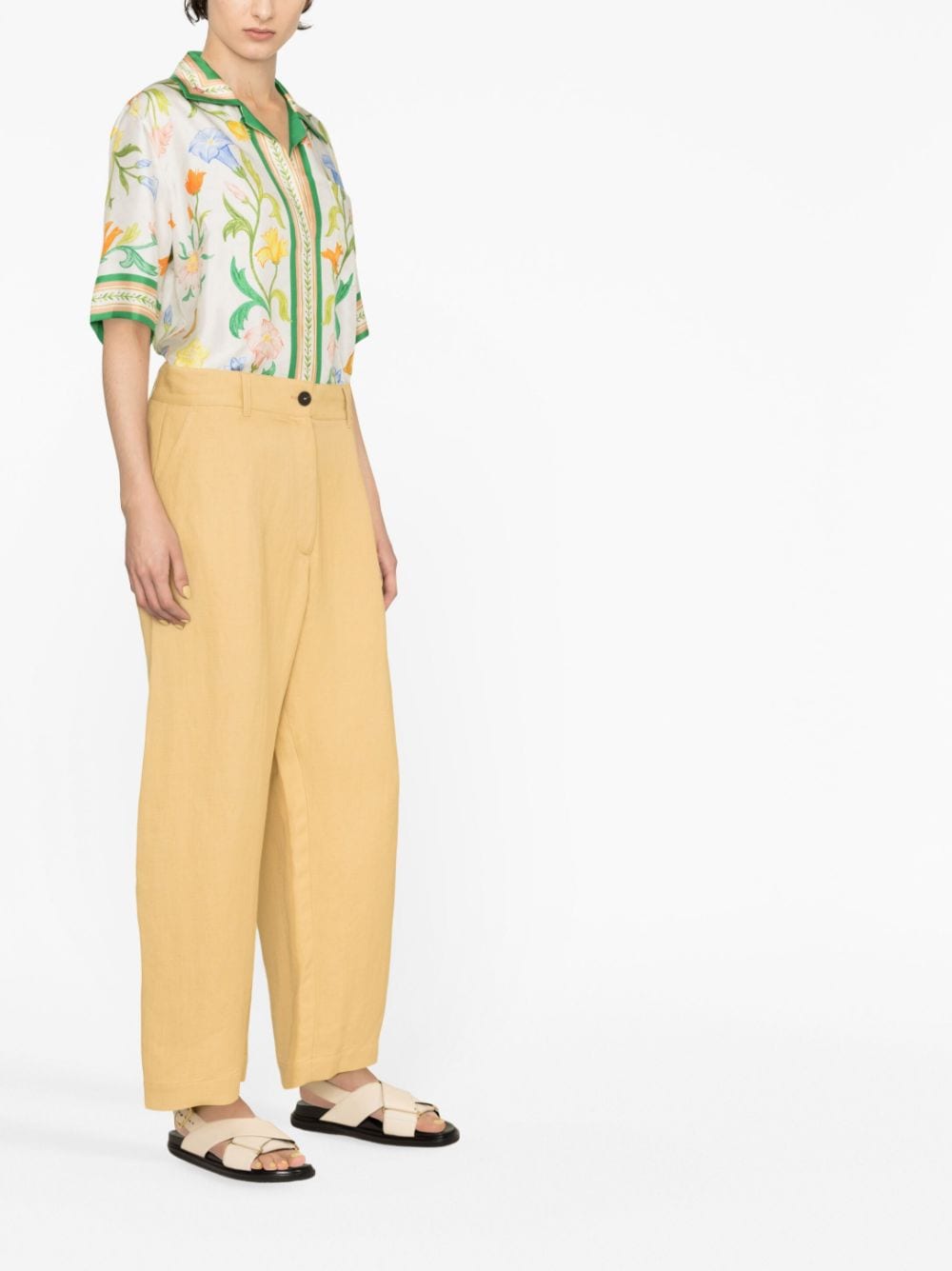 STUDIO NICHOLSON High Waist Wide Leg Cropped Trousers