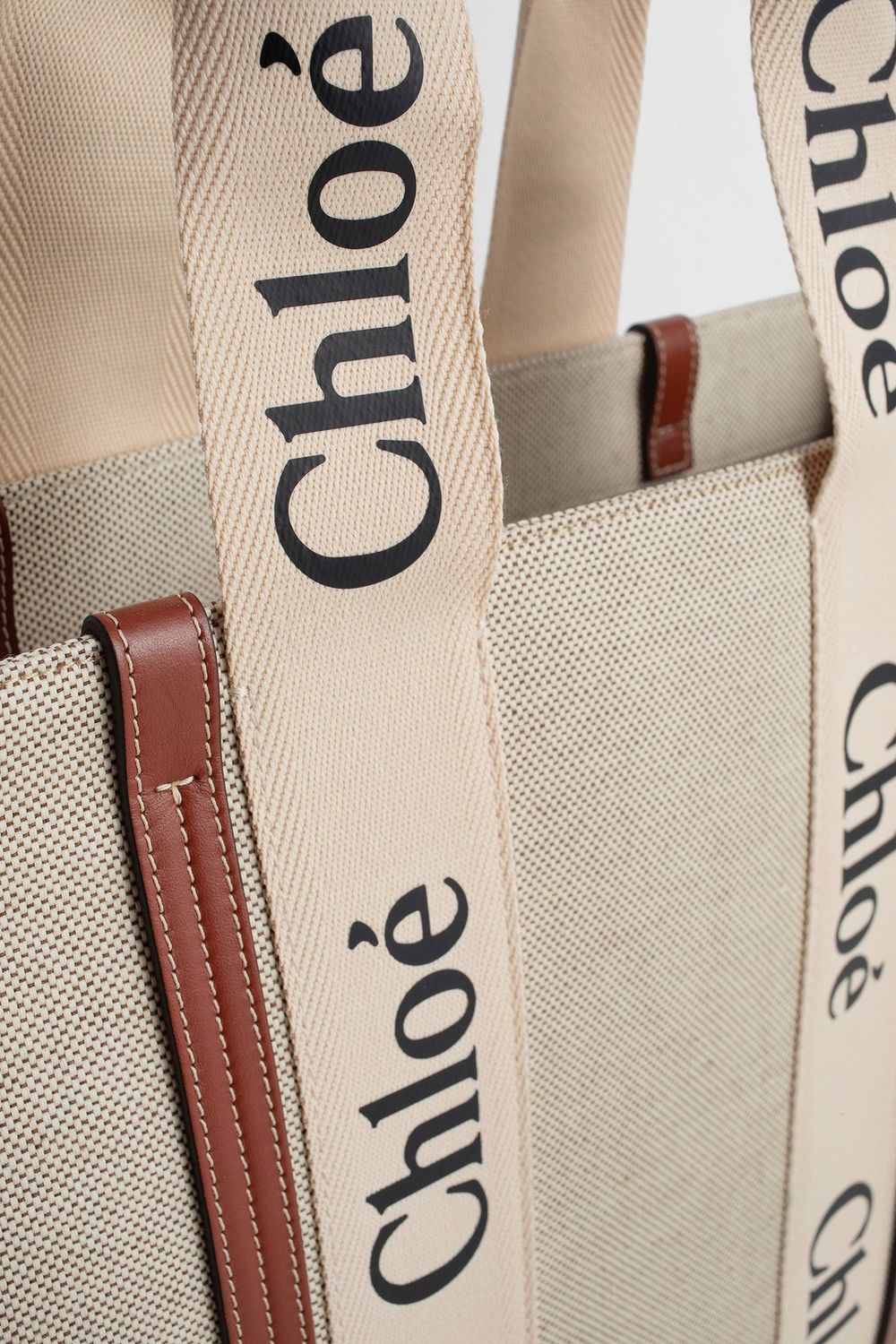 CHLOÉ Two-Tone Canvas Large Shopping Handbag