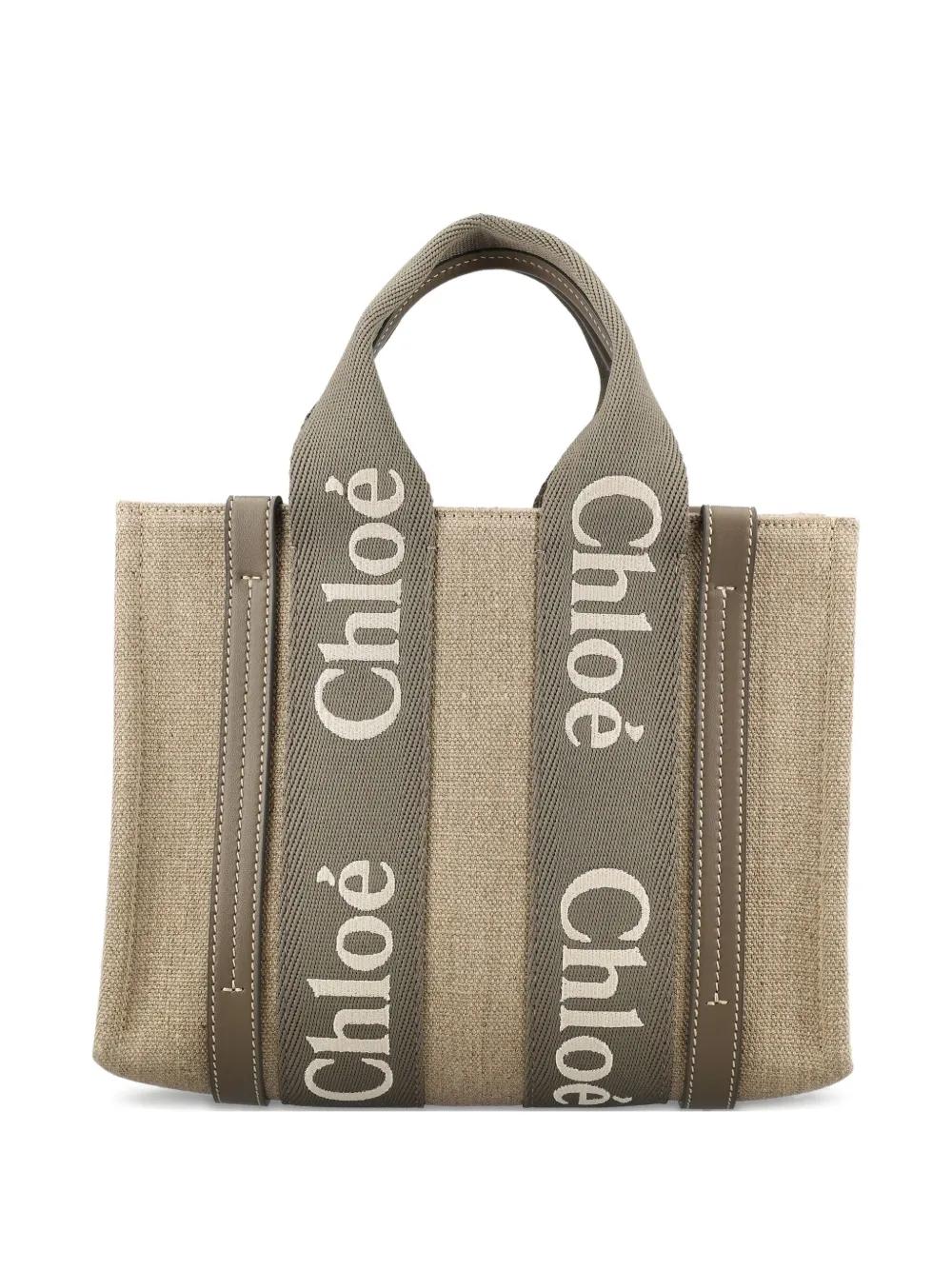 CHLOÉ Woody Canvas Tote Handbag with Leather Accents