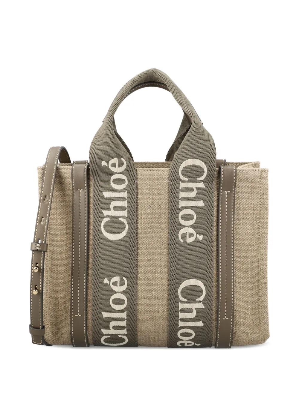 CHLOÉ Woody Canvas Tote Handbag with Leather Accents