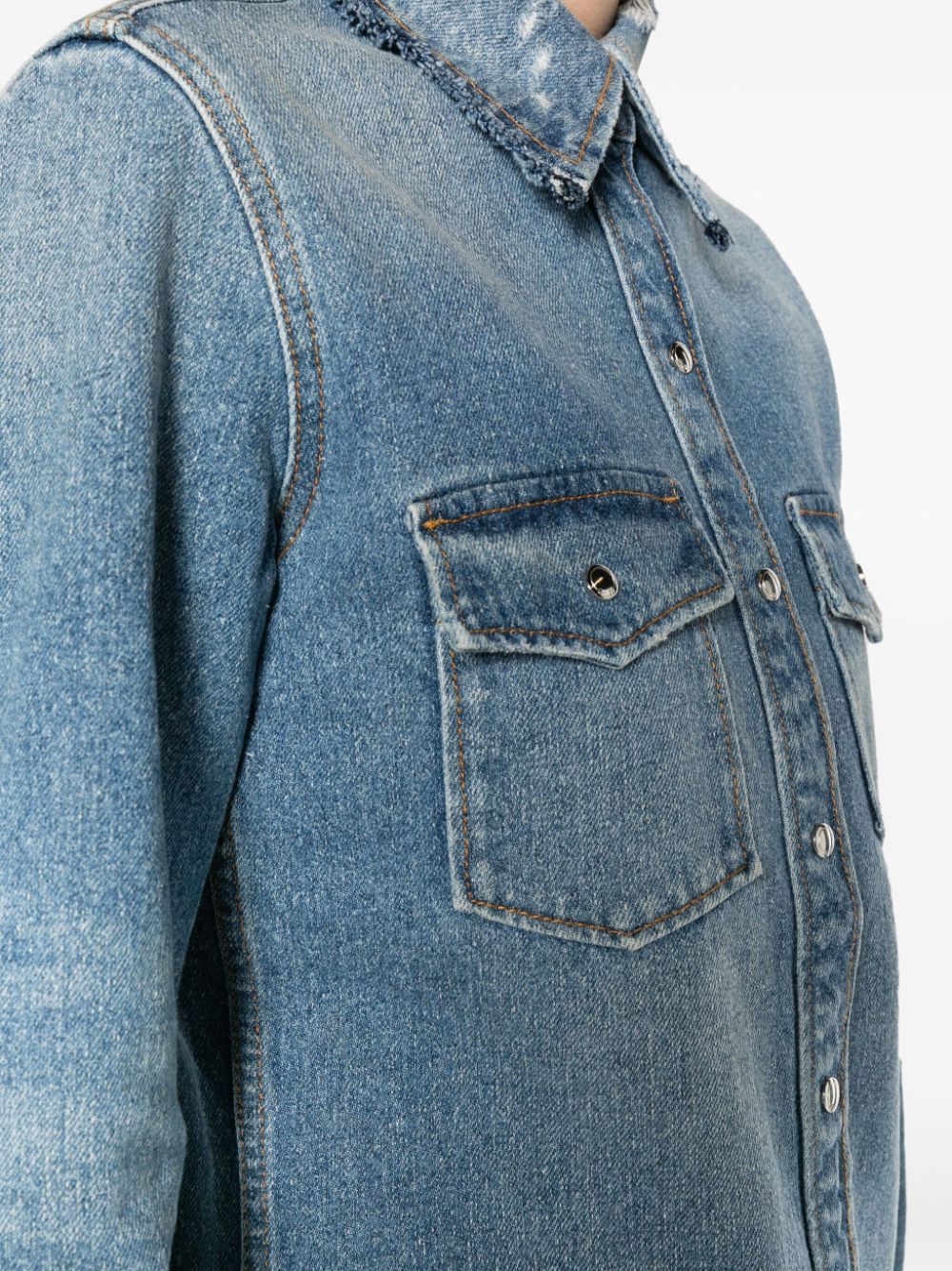 CHLOÉ Cotton Denim Shirt with Fringe Detail