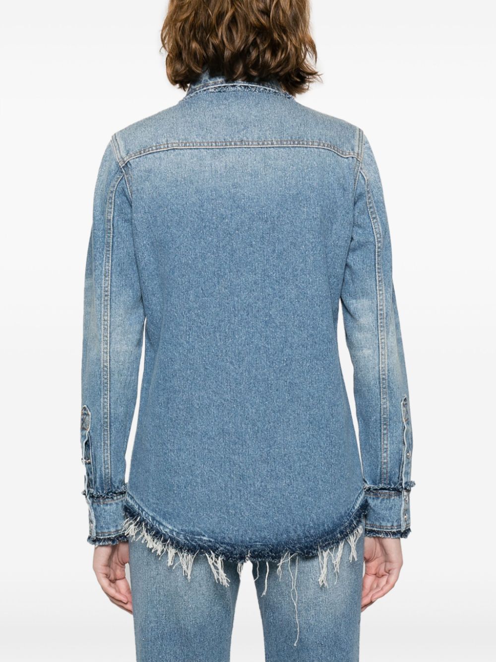 CHLOÉ Cotton Denim Shirt with Fringe Detail