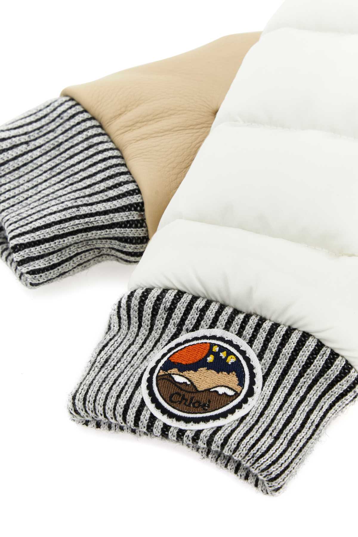 CHLOÉ Two-Tone Nylon and Leather Gloves