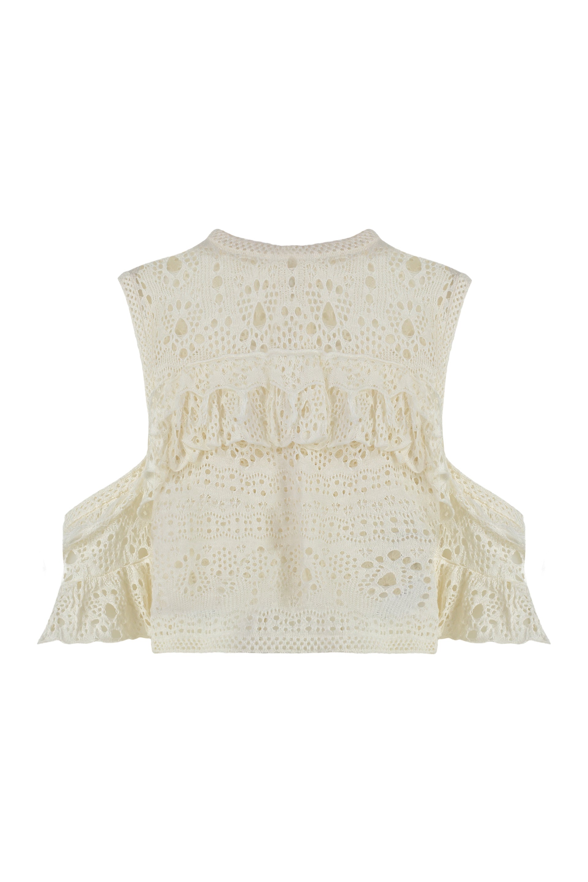 CHLOÉ Crochet Knit Top with Decorative Ruffles for Women