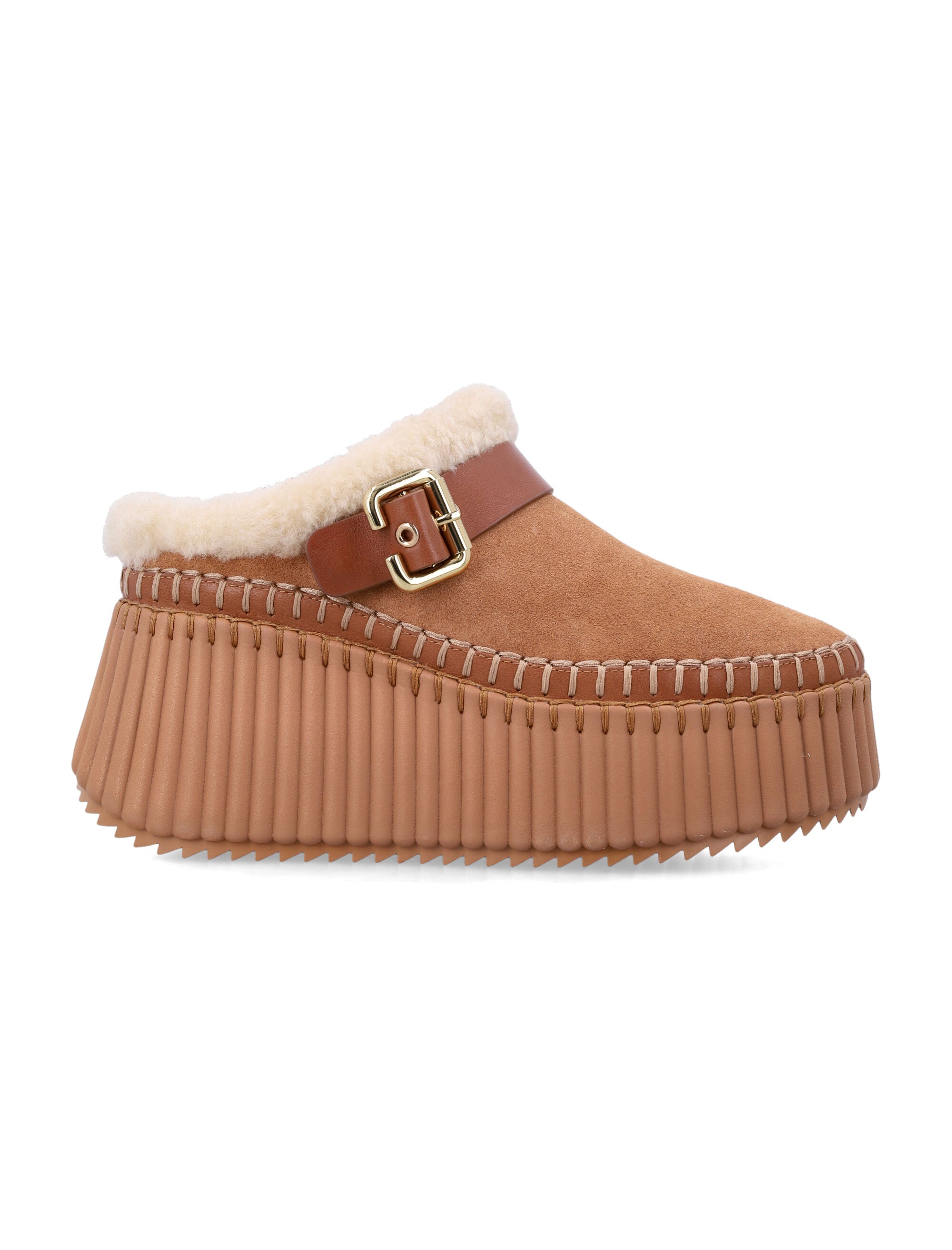 CHLOÉ Nama Suede Wedge Flat with Paddington Buckle (8 cm Heel)