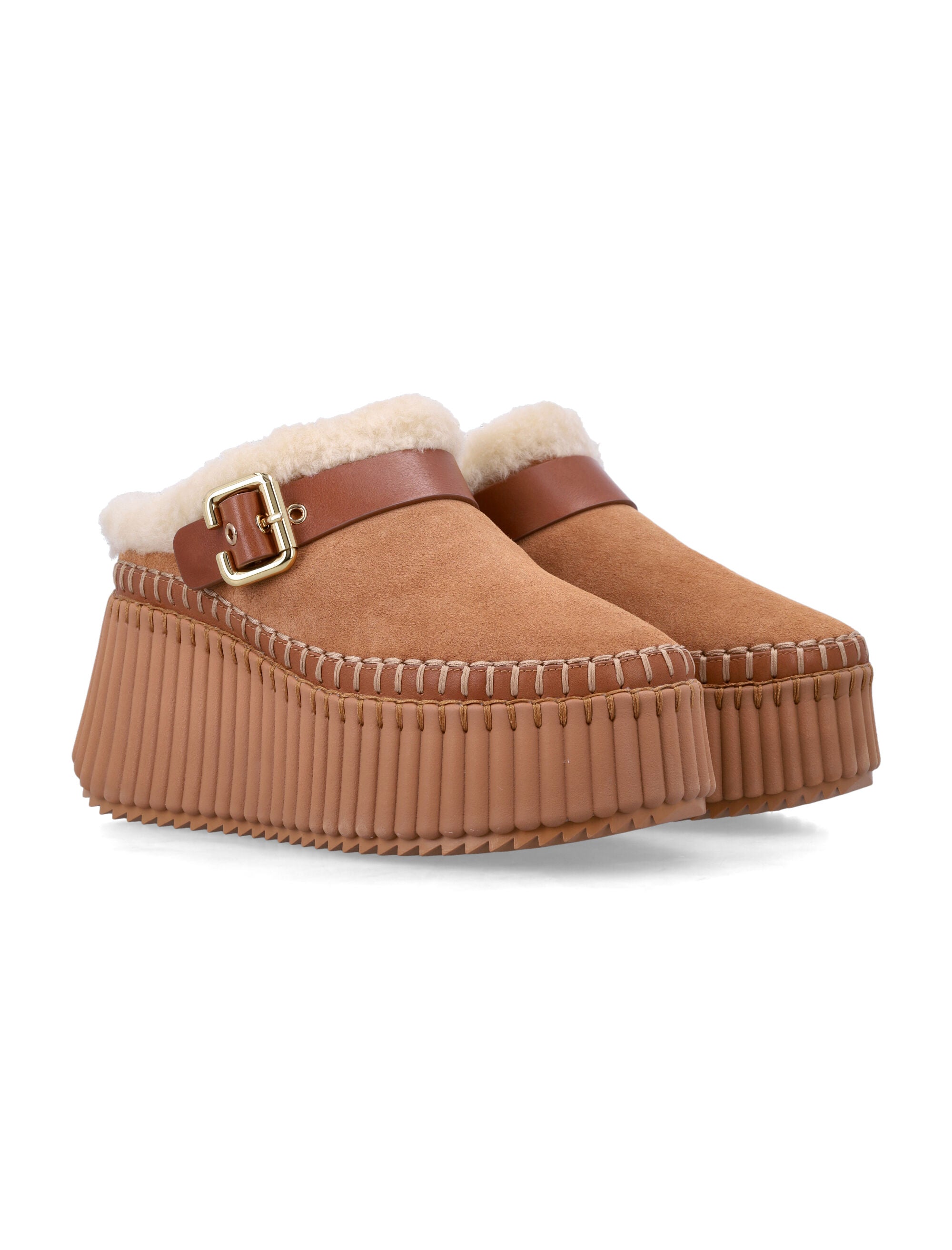 CHLOÉ Nama Suede Wedge Flat with Paddington Buckle (8 cm Heel)
