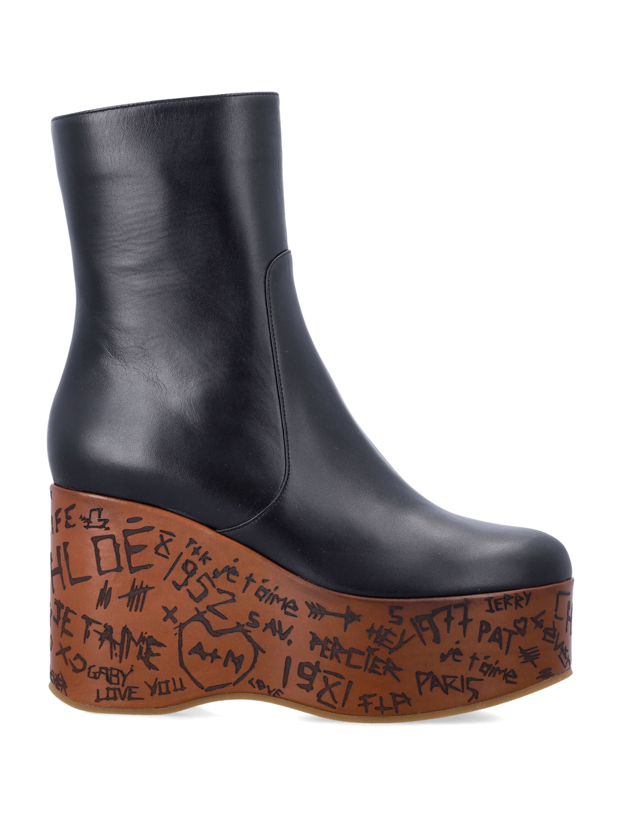 CHLOÉ Maxime Leather Wedge Ankle Boots - 9 cm Heel