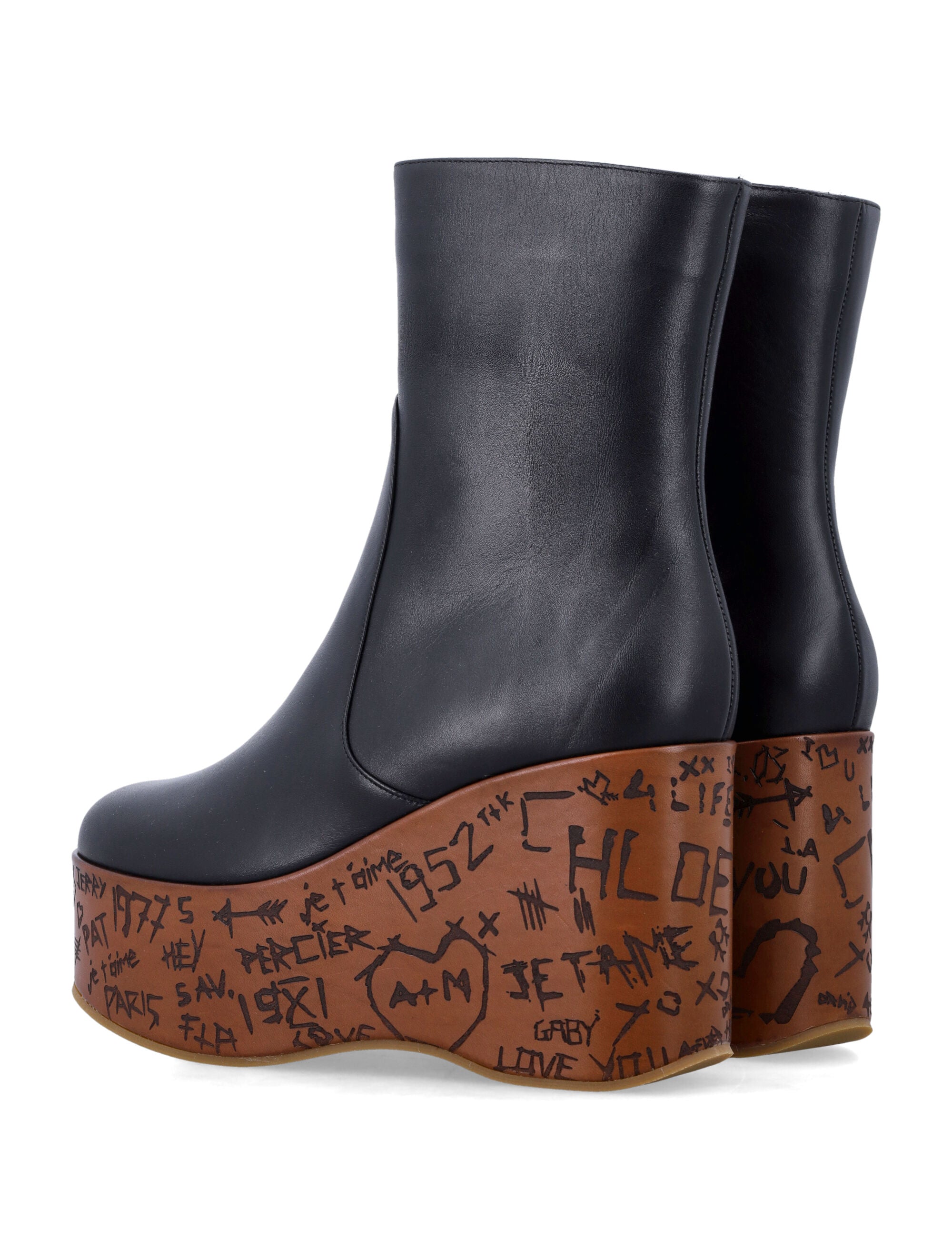 CHLOÉ Maxime Leather Wedge Ankle Boots - 9 cm Heel