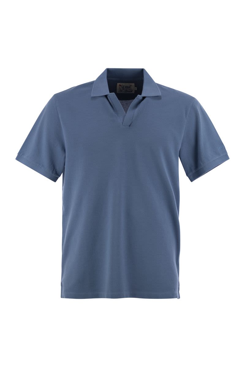 MC2 SAINT BARTH Men's Stretch Cotton Polo Shirt with Buttonless Collar