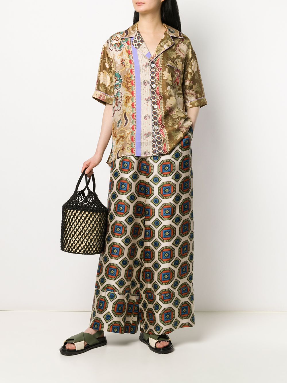 PIERRE LOUIS MASCIA Multicoloured Geometric Print Silk Trousers - Wide Leg, High Rise