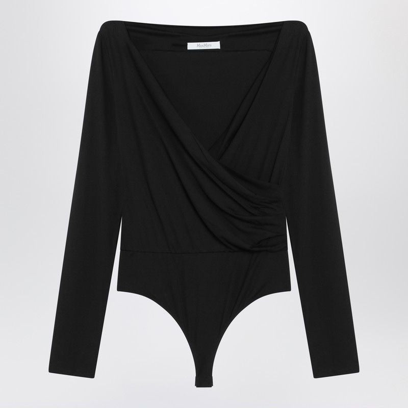 MAX MARA Crossover Long Sleeve Bodysuit in Stretch Fabric
