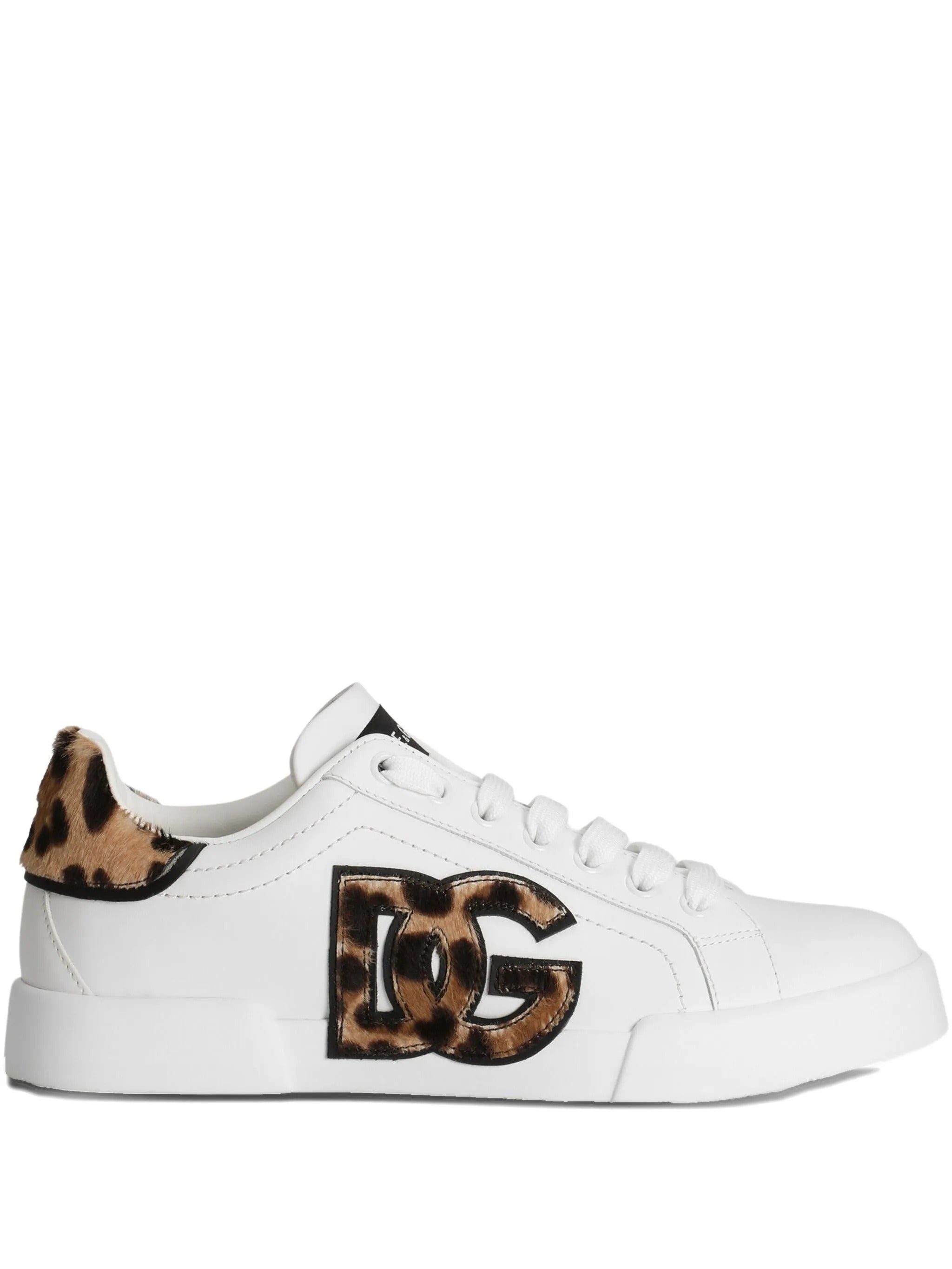 DOLCE & GABBANA Lightweight Leather Sneakers with Leopard Patch