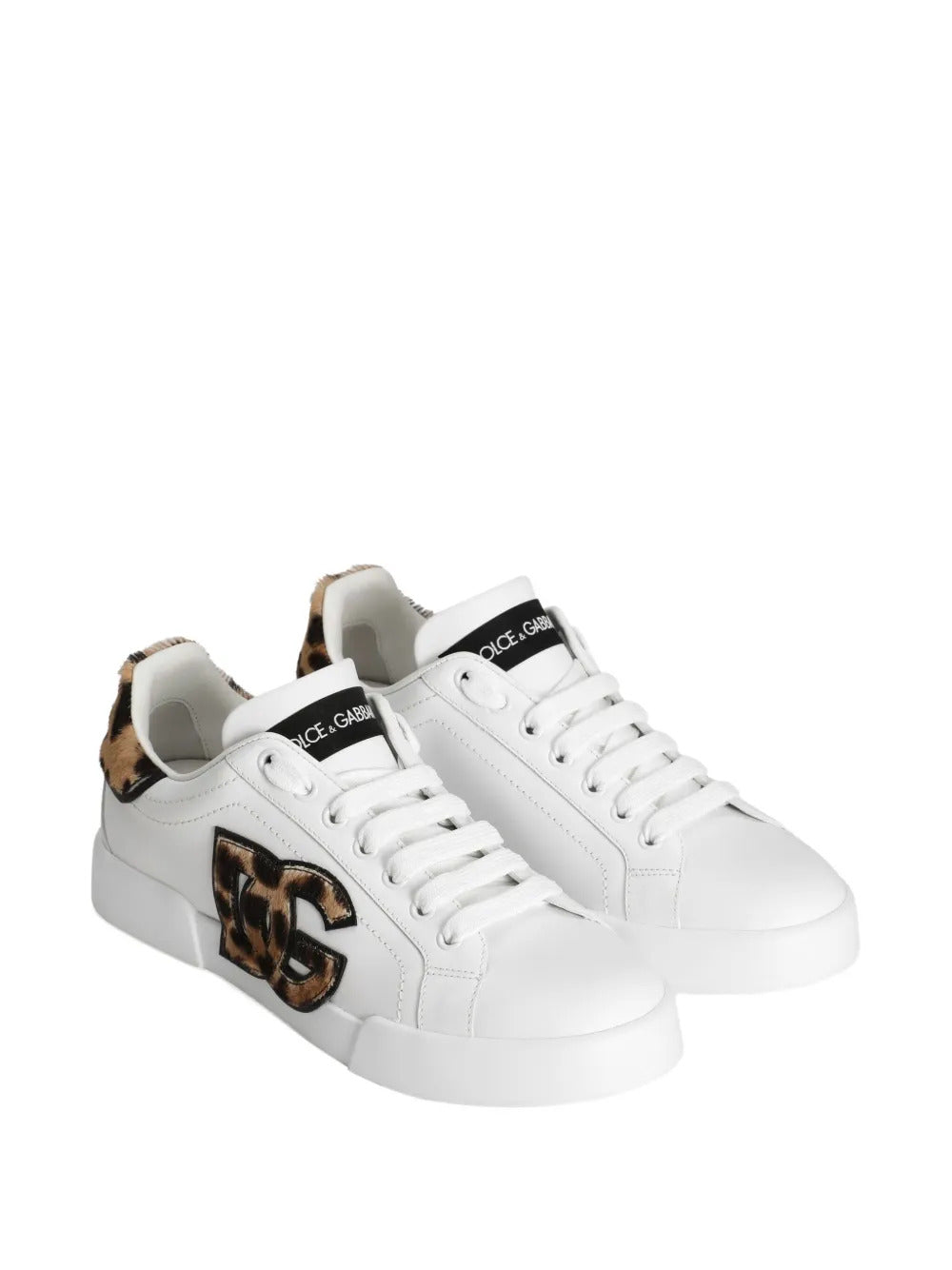 DOLCE & GABBANA Lightweight Leather Sneakers with Leopard Patch