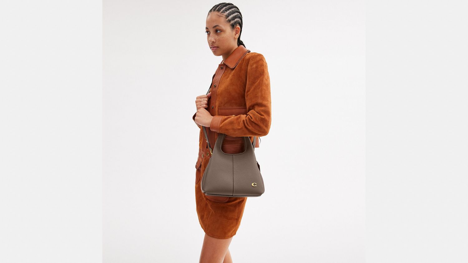 COACH Polished Pebble Leather Wool Shoulder Bag