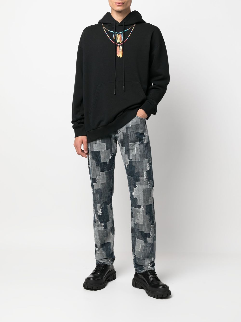 MARCELO BURLON Feathers Necklace Over Hoodie