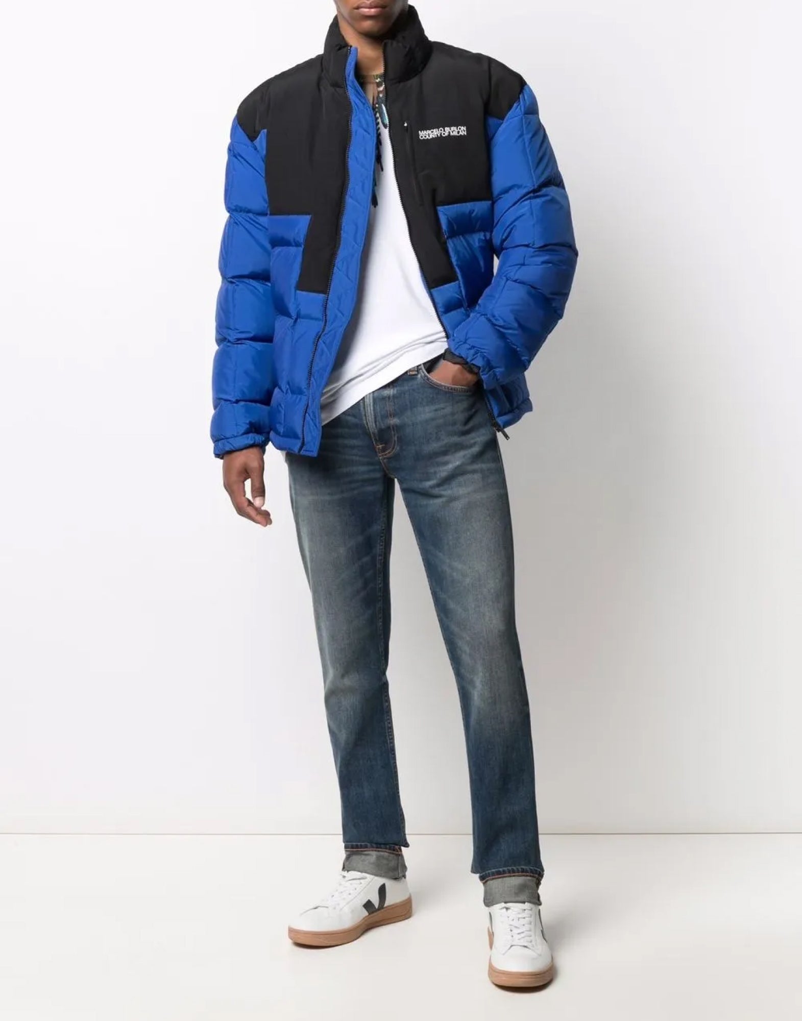 MARCELO BURLON Cross Block Logo Down Jacket - Men's Outerwear