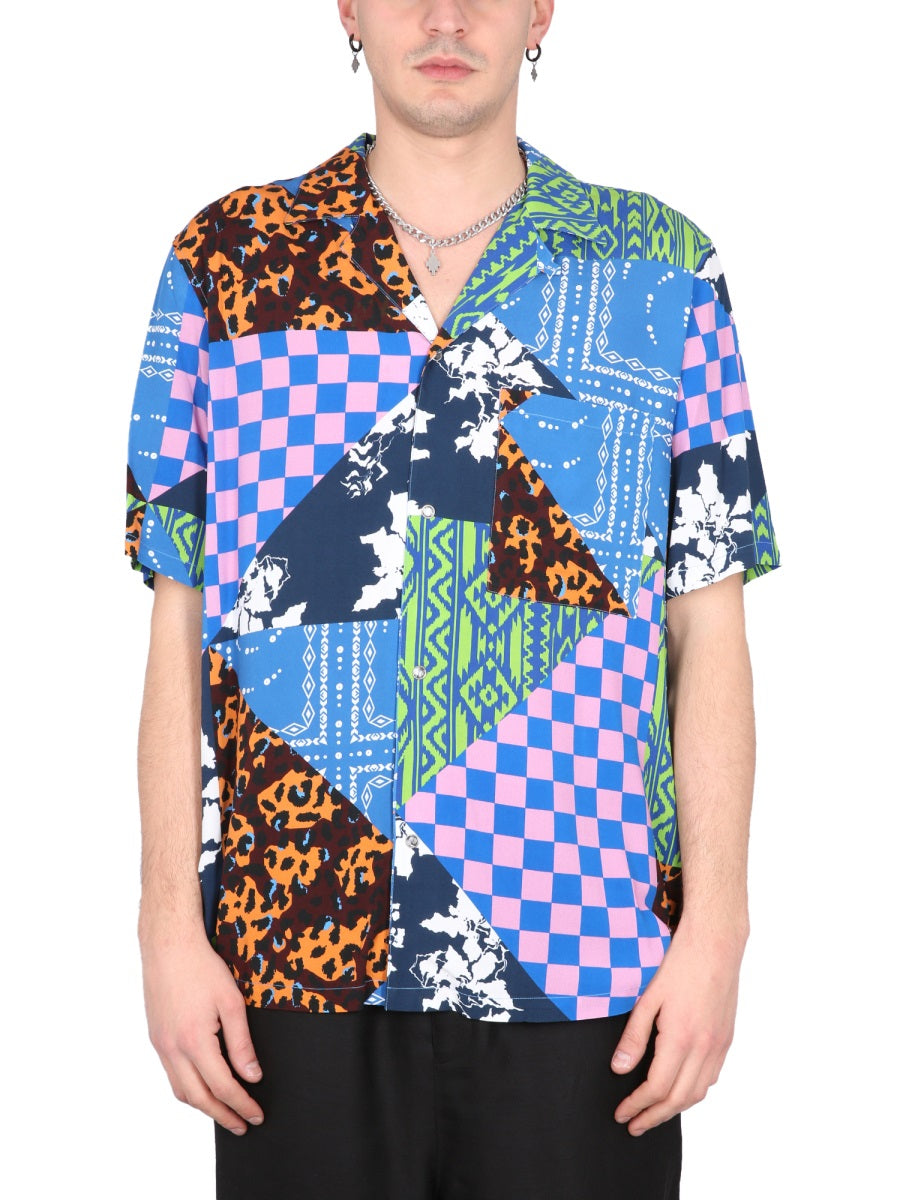 MARCELO BURLON Hawaii Mix & Match Bowling Collar Shirt