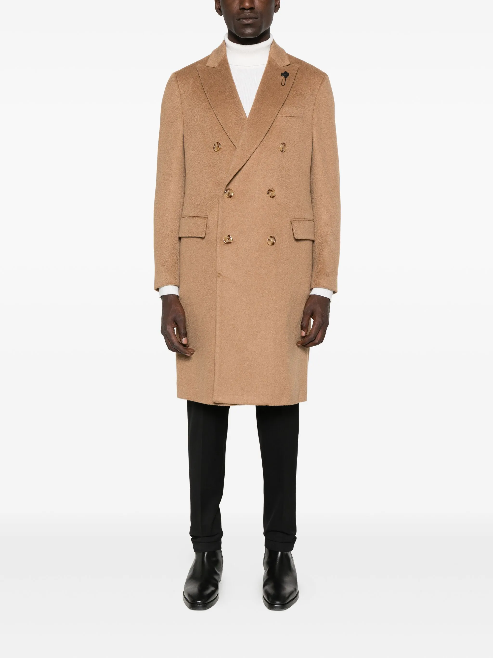 LARDINI Men's Double-Breasted Camel Jacket