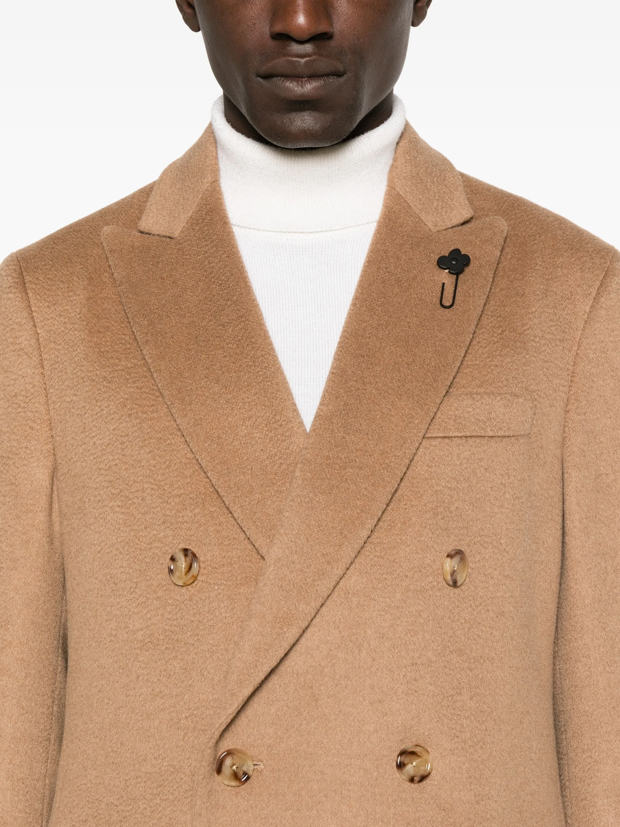 LARDINI Men's Double-Breasted Camel Jacket