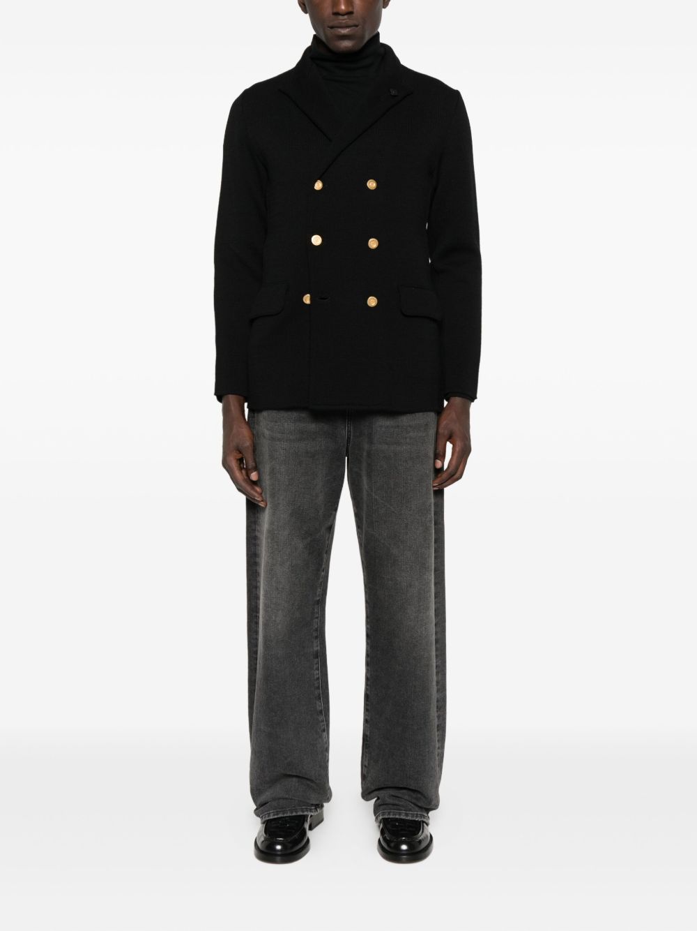 LARDINI Wool Knit Double-Breasted Jacket