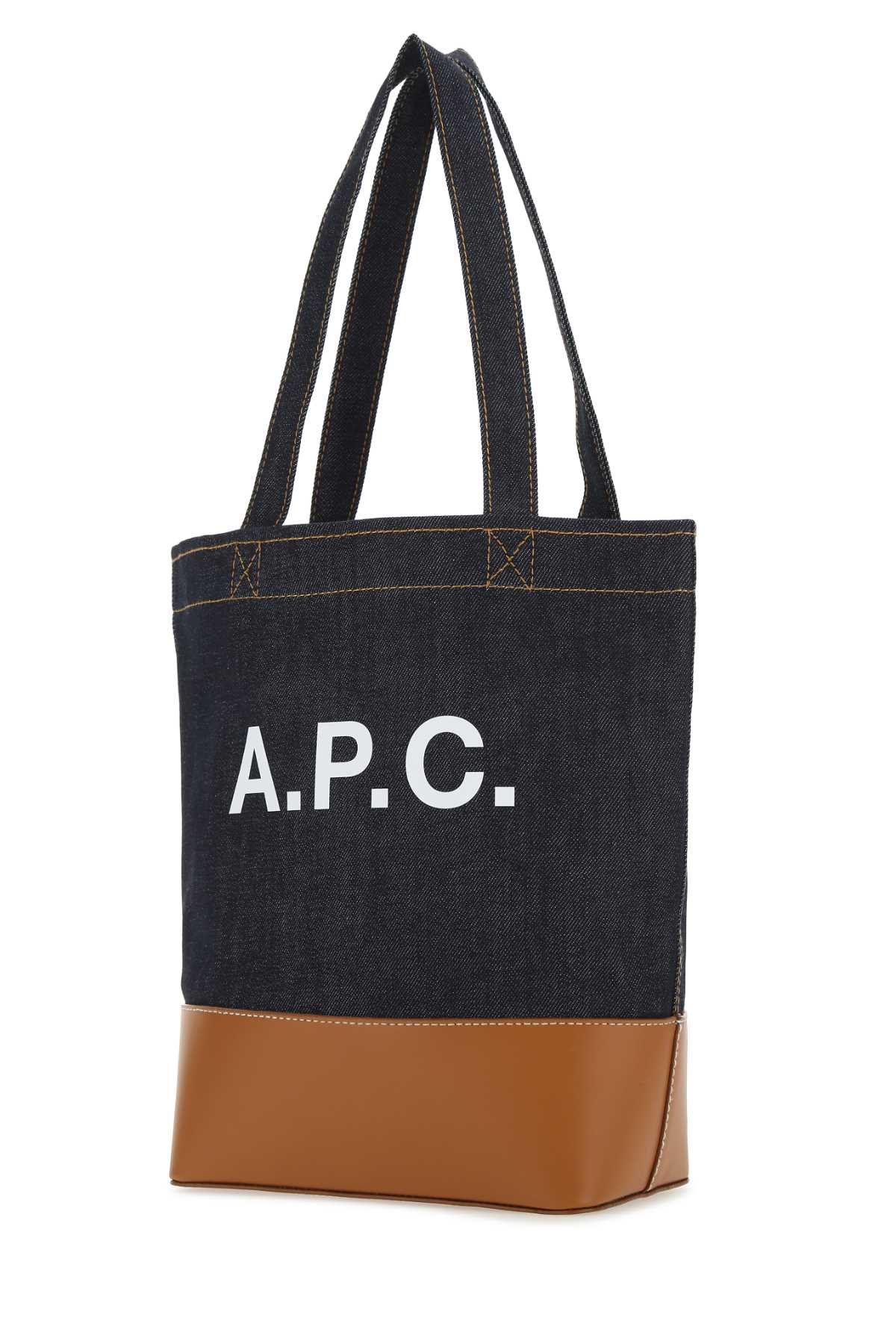 A.P.C. Two-Tone Denim and Leather Shopping Handbag