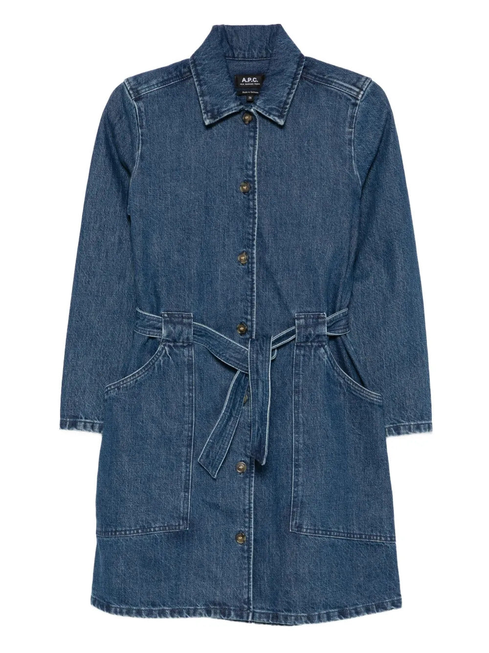 A.P.C. Long-Sleeved Denim Dress with Belted Waist