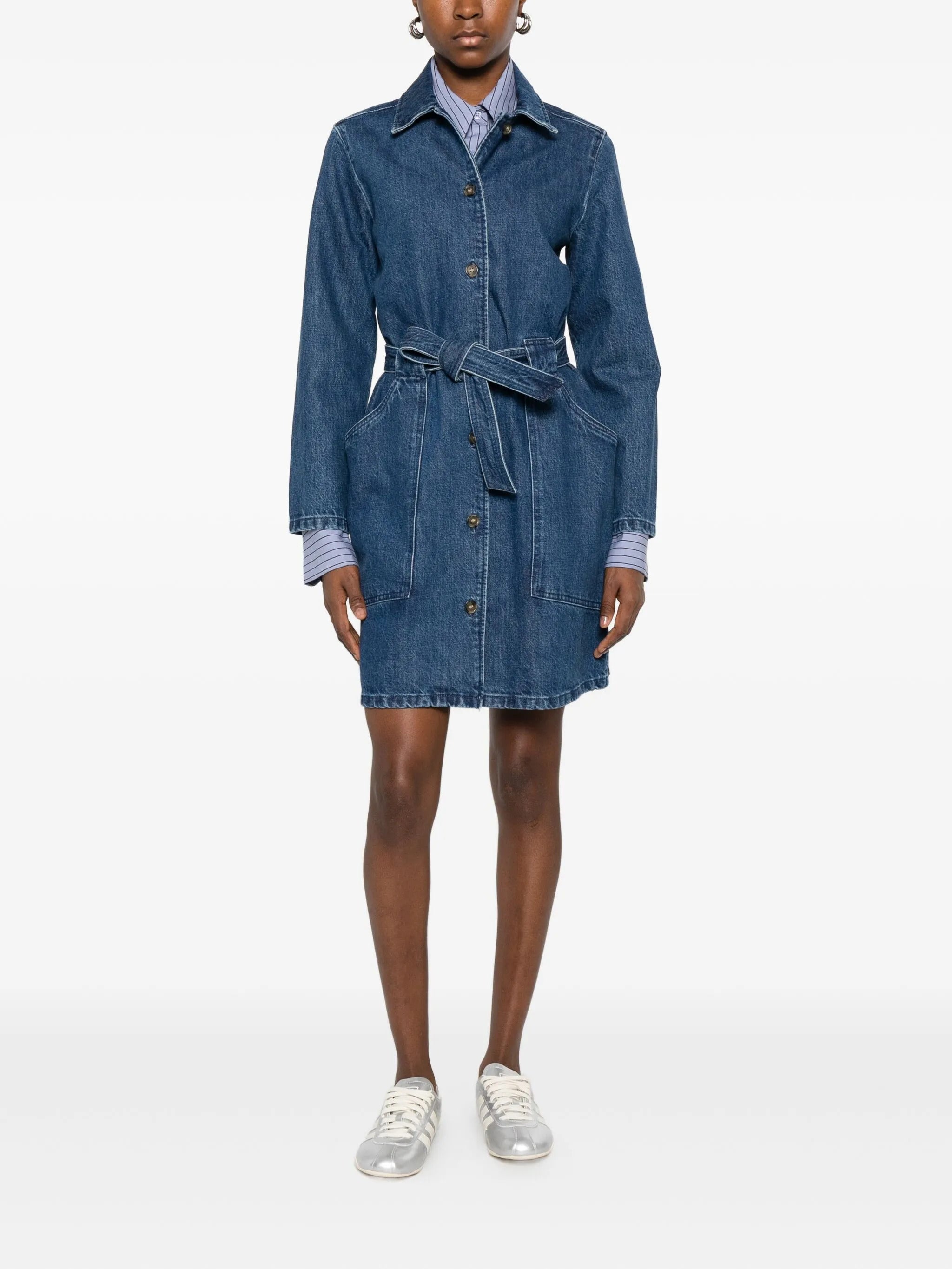 A.P.C. Long-Sleeved Denim Dress with Belted Waist
