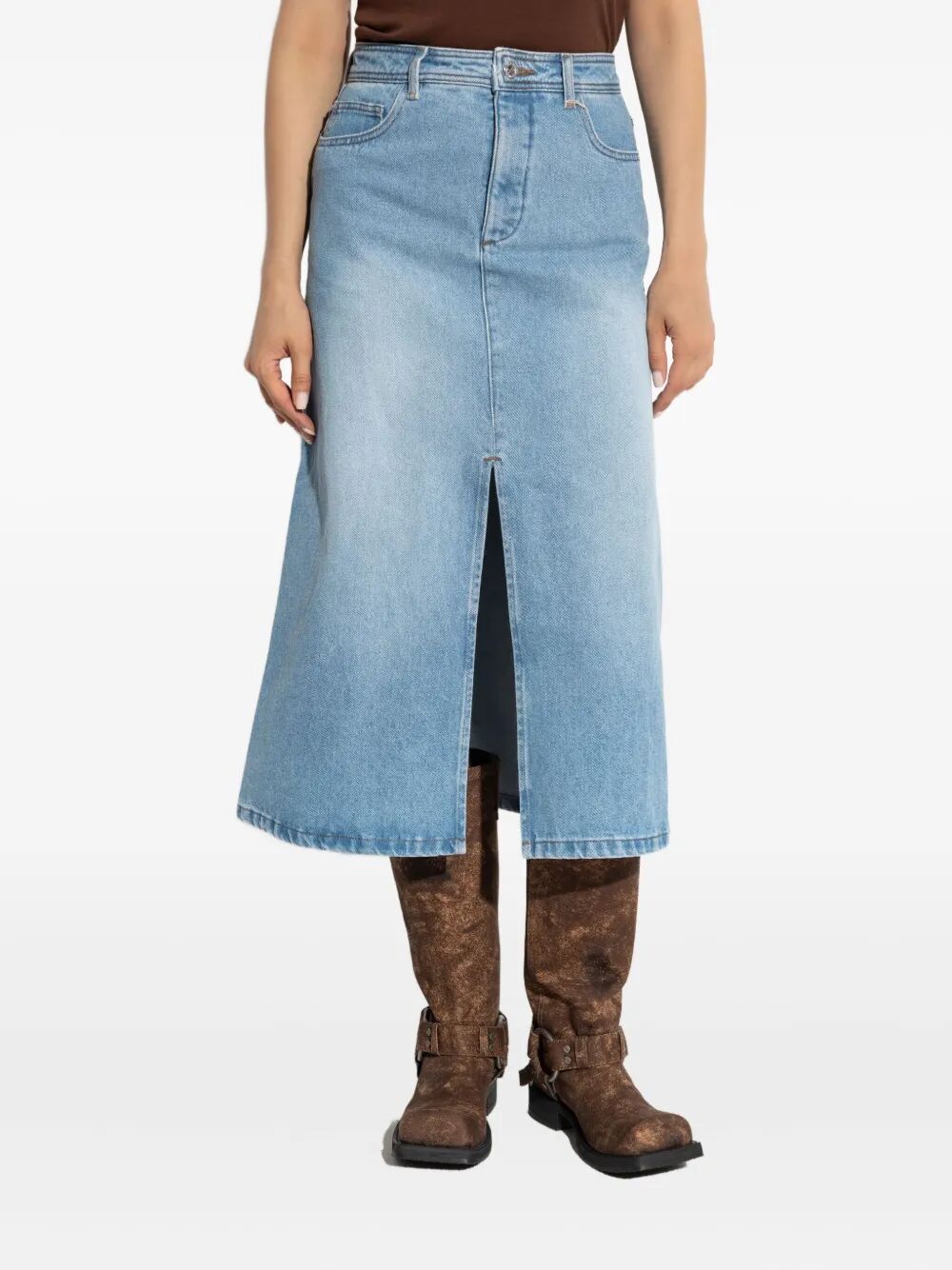 A.P.C. High-Waisted Denim Skirt with Front Slit