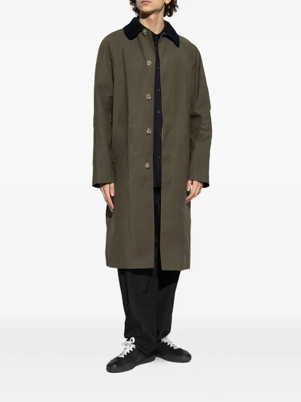 A.P.C. Long Button-Up Jacket with Corduroy Collar for Men