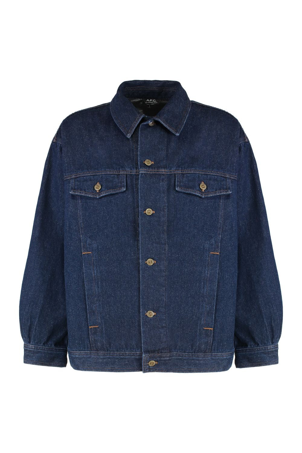 A.P.C. Men's Denim Jacket with Two Buttoned Front Flap Pockets
