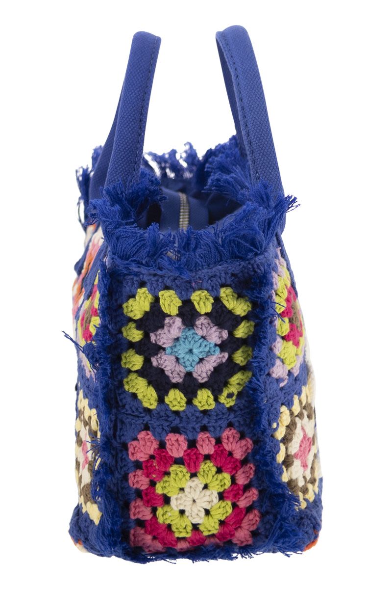 MC2 SAINT BARTH Crochet Flower Patch Handbag with Fringes - W 29 x H 20 x D 13 cm
