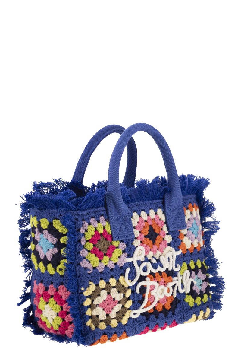 MC2 SAINT BARTH Crochet Flower Patch Handbag with Fringes - W 29 x H 20 x D 13 cm