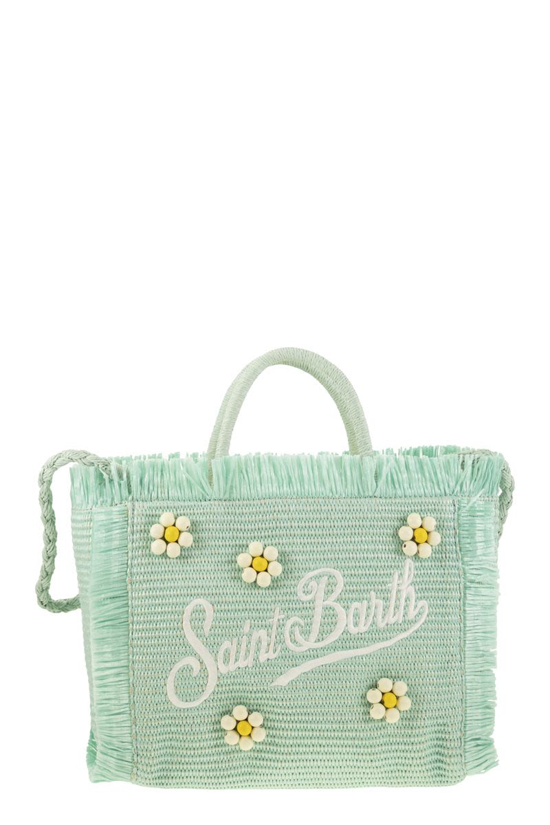 MC2 SAINT BARTH Chic Straw-Effect Handbag with Embroidered Logo - 26 x 23 x 15 cm