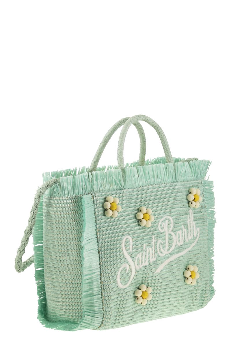 MC2 SAINT BARTH Chic Straw-Effect Handbag with Embroidered Logo - 26 x 23 x 15 cm