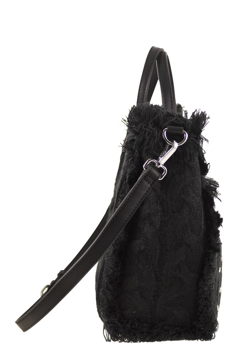 MC2 SAINT BARTH Wool-Effect Handbag with Logo and Rhinestones - 30 x 23 x 13 cm