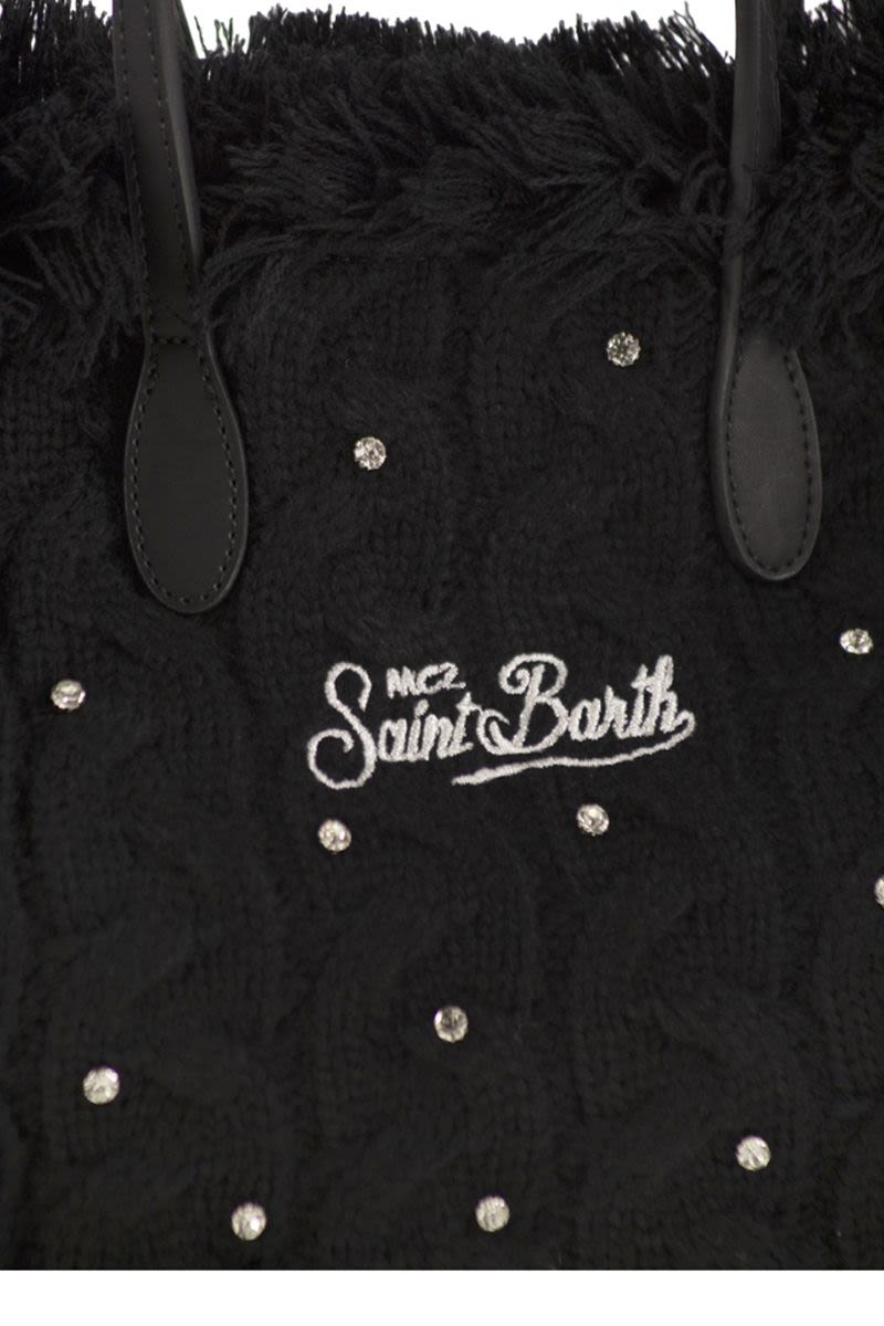 MC2 SAINT BARTH Wool-Effect Handbag with Logo and Rhinestones - 30 x 23 x 13 cm
