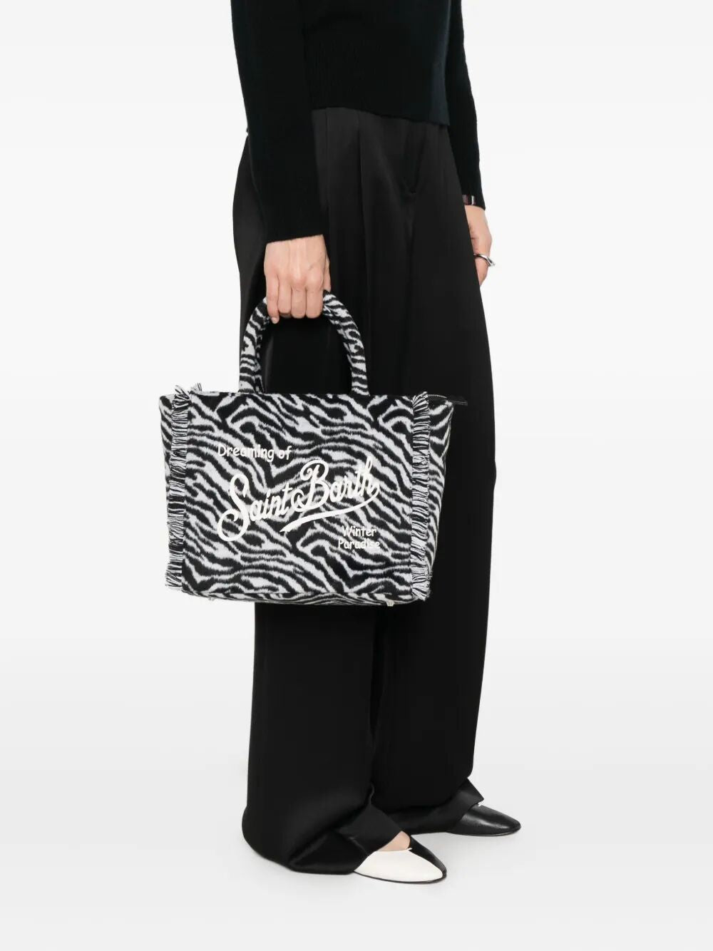 MC2 SAINT BARTH Colette Zebra Print Felt Tote Handbag