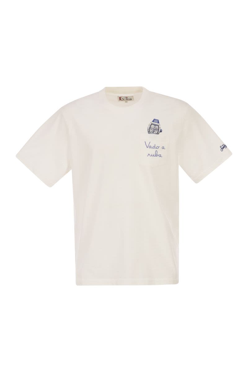 MC2 SAINT BARTH Men's Basic Short-Sleeve T-Shirt with Pocket and Embroidery
