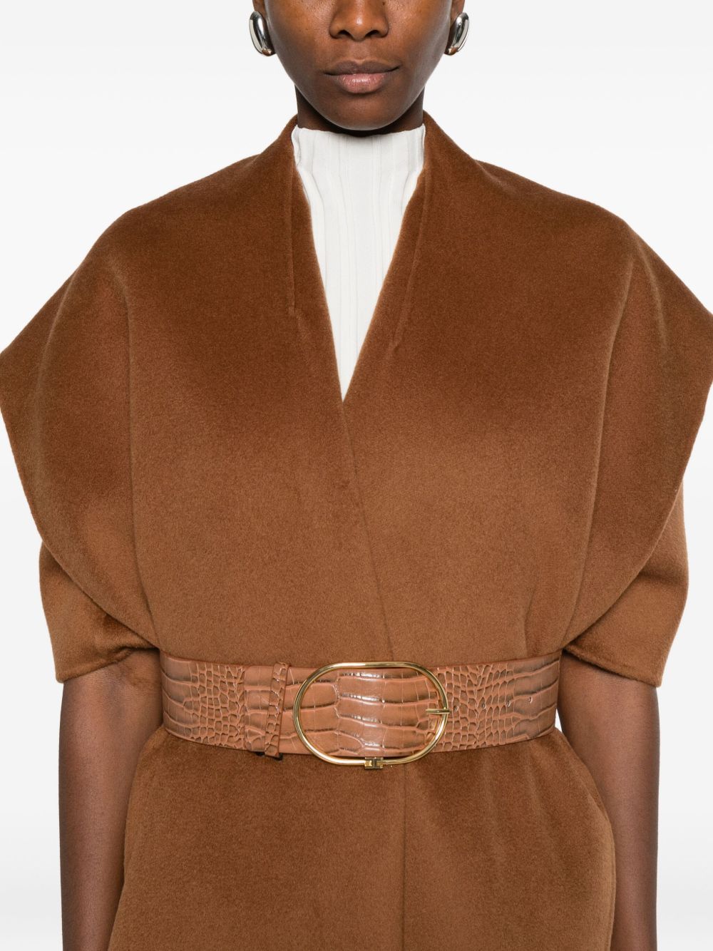 ELISABETTA FRANCHI Wool Belted Sleeveless V-Neck Jacket