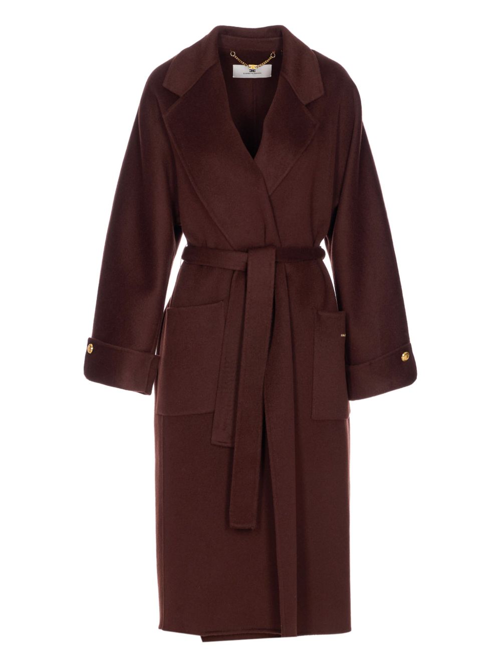ELISABETTA FRANCHI Oversized Wool Blend Jacket with Belt Closure