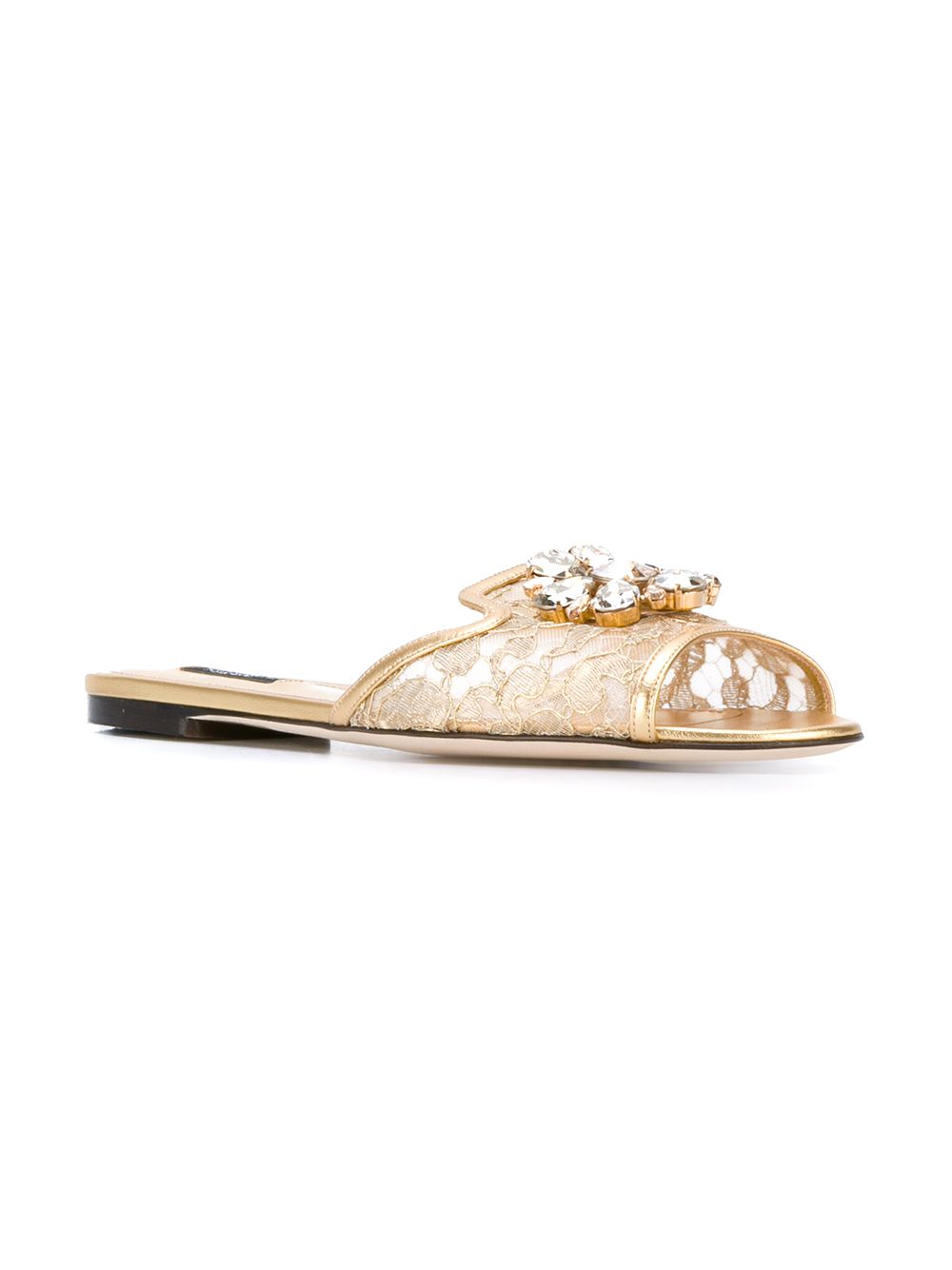 DOLCE & GABBANA Floral Lace Crystal-Embellished Flat Lace Sandals